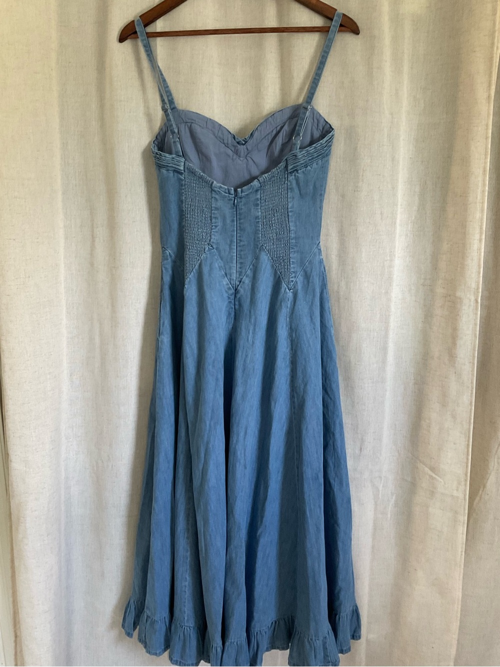 Free People Another Season Midi Dress NWOT Blue Cotton Sweetheart Smocked  S - Picture 3 of 3